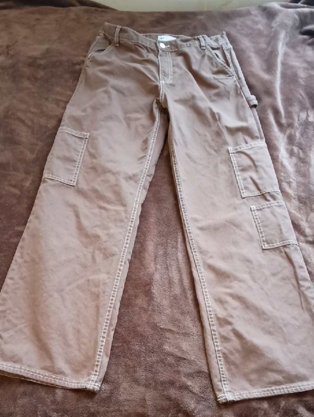 Zara Men's Tan Cargo Pants with Patch Pockets